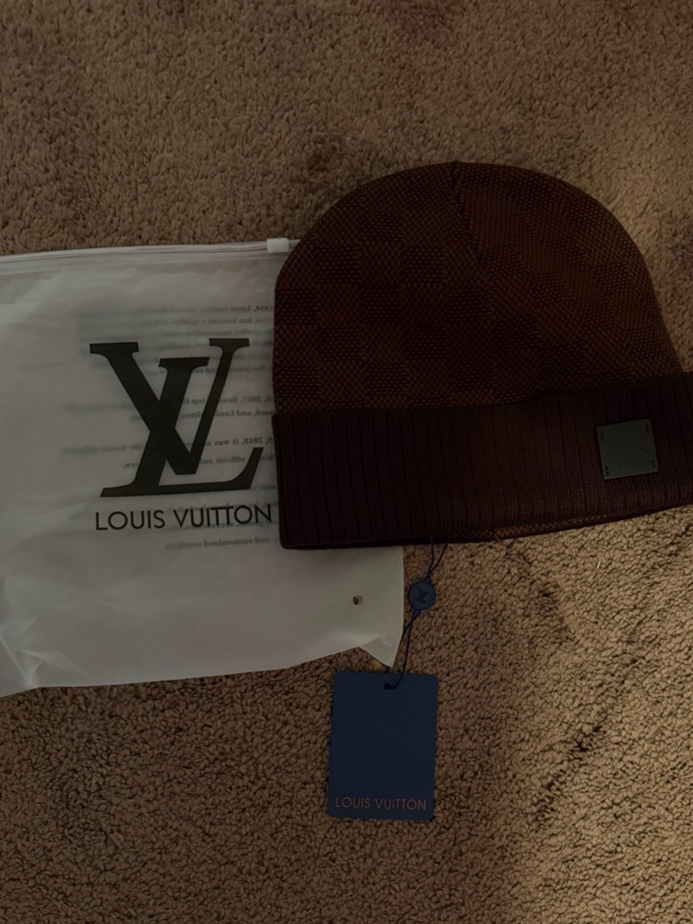 Louis Vuitton Dark Brown Ribbed Knit Beanie with Logo Patch